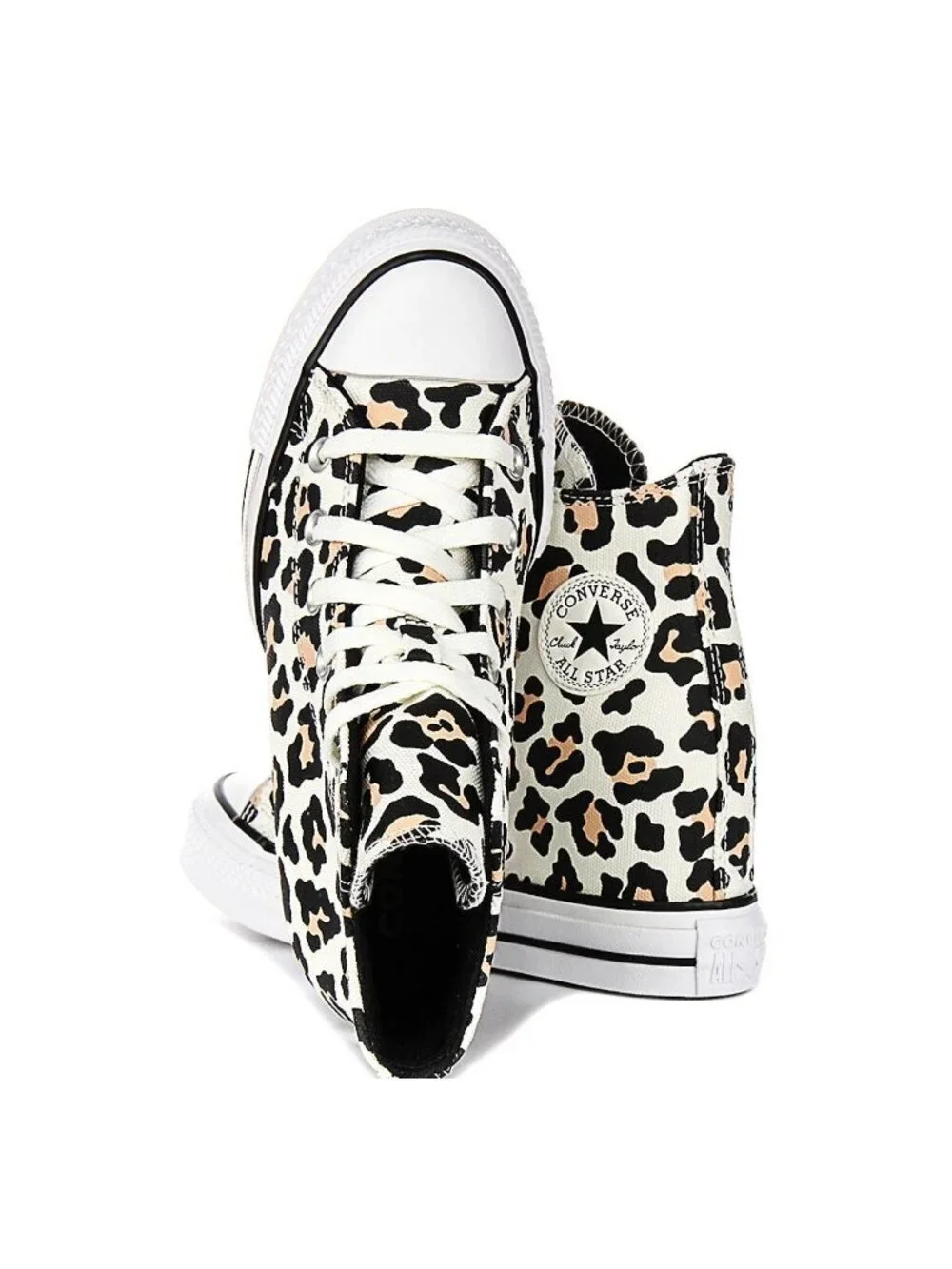 Converse  Womens Leopard Lift Platform Hi Top Sneakers Size 8.5 White SP EXC